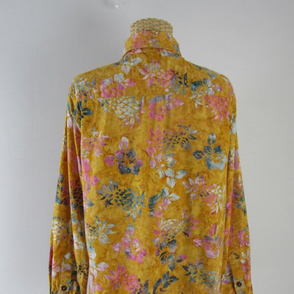 Pete HuntingtonWomens Large Sunflower Yellow Floral Cotton Shirt Handcrafted - Picture 11 of 12